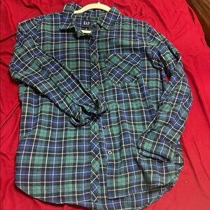 GAP Men's Casual Plaid Shirt in Blue and Green